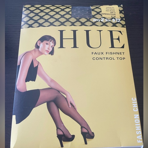 *NWT* Hue Faux Fishnet Control Top Tights. Size 2. Color Espresso/Taupe - Picture 1 of 5
